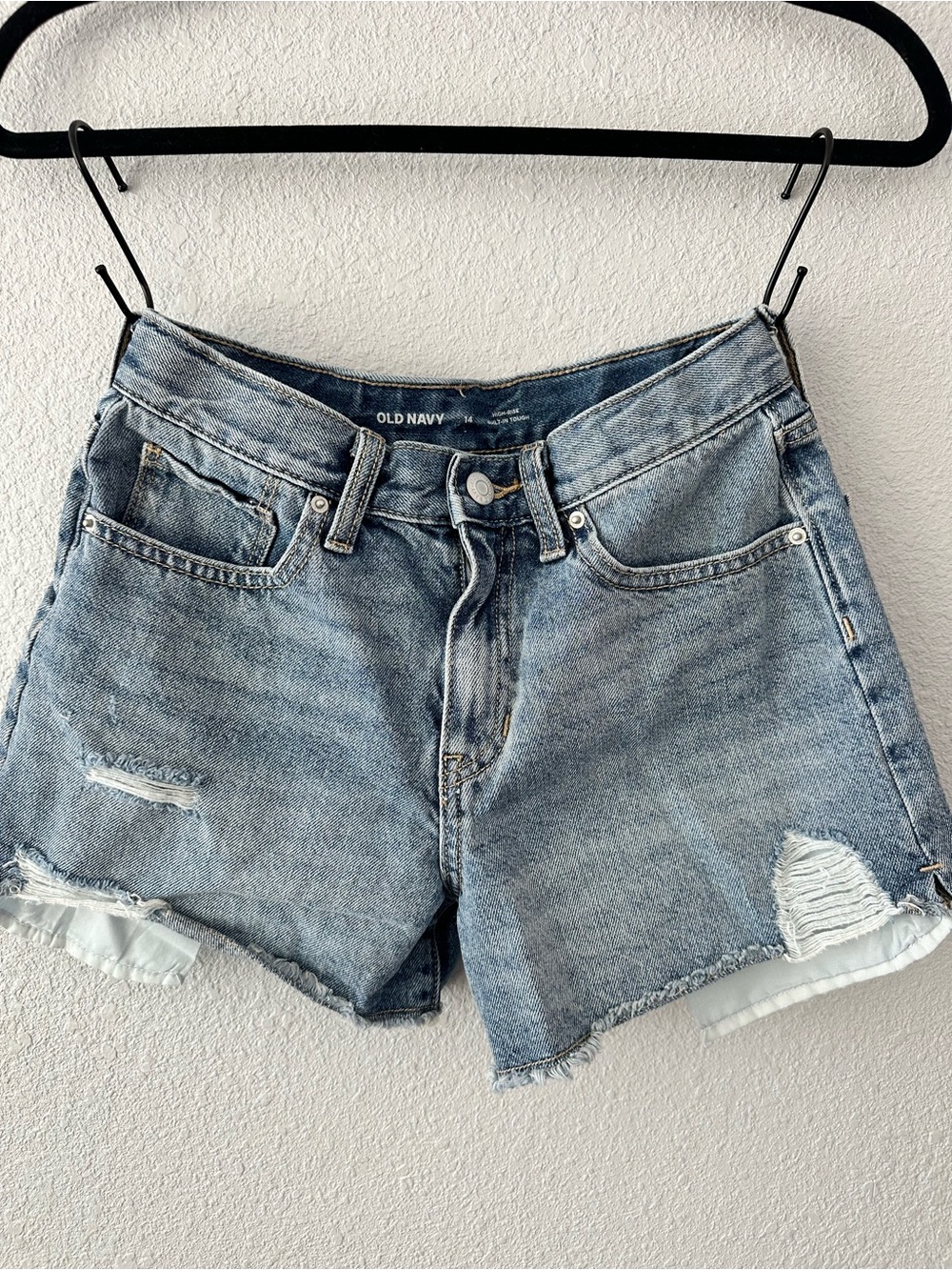 Old Navy Light Wash Distressed Denim Cutoff Shorts for teens 14 years